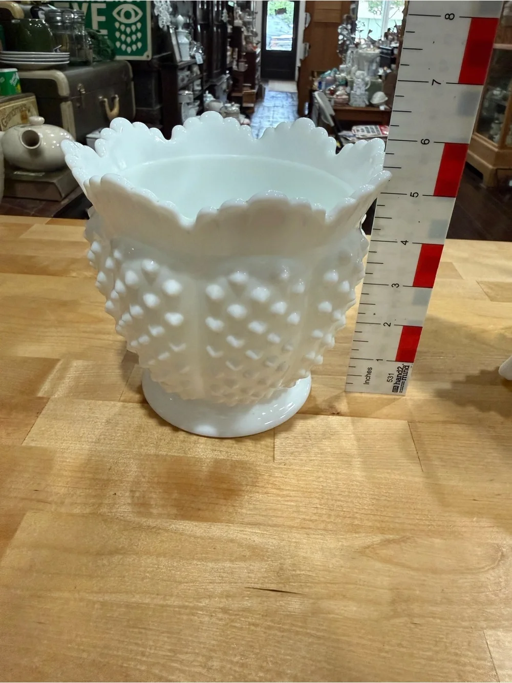 Large Fenton White Hobnail Milk Glass Scalloped Vase - Decorative Planter